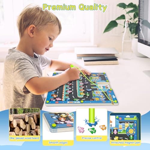 Labyrinthe Magnetique Jeux Montessori Enfant, Parcours Motricité Fine Holz Puzzle pour Apprendre l'Alphabet et Mots, Jeu Educatif Activite Enfant 3 4 5 Ans, Cadeau Garcon Fille pour Anniversaire Noël