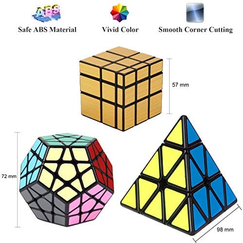 Vdealen Lot de 3 Magiques de la Collection Speed Cube – Pyraminx, Megaminx, Miroir 3x3x3cm (Dorée)