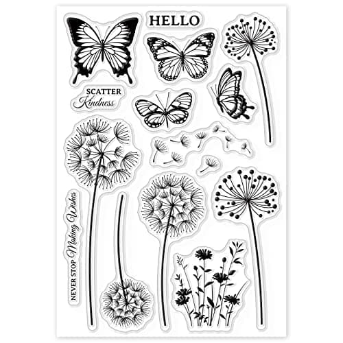 GLOBLELAND Papillon Pissenlit Tampons Transparents pour DIY Scrapbooking Fleur Sauvage Silhouette Silicone Timbre Transparent Sceaux pour Cartes Fabrication Photo Journal Décoration de la Maison