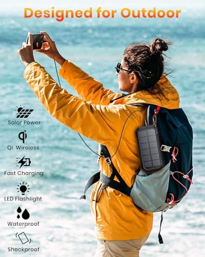 Riapow Chargeur Solaire 26800mah, Batterie Externe sans Fil 3 Sorties USB C Charge Rapide Qi Chargeur Portable Solaire avec Lampe de Poche LED pour Smartphones, Tablette et Camping (Noir)