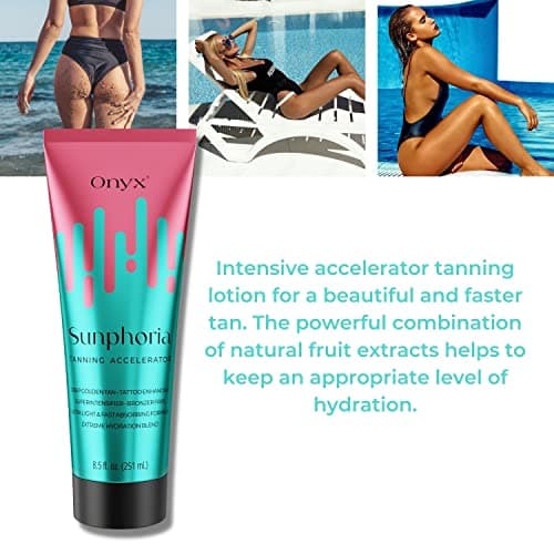 Onyx Sunphoria Solarium Crème sans autobronzant – Crème solaire avec accélérateur de bronzage – Hydratation extrême avec extrait de pêche pour hydrater la peau