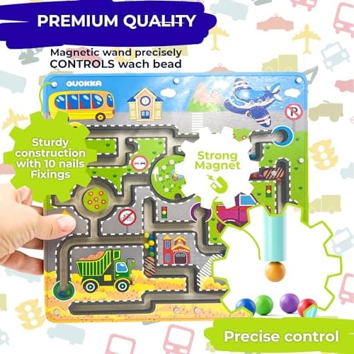 QUOKKA Jouet Labyrinthe Magnétique Enfant de 2 à 3 Ans - Jeux Montessori Transport - Jeux de Voyage en Voiture de 3 à 5 Ans - Jeu Educatif en Bois pour Enfants - Educatif Cadeau pour 3 4 5 6 Ans