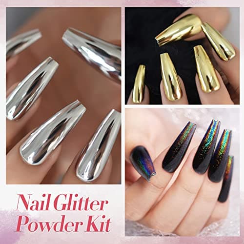 6 BoîTe Poudre Ongles, BORN PRETTY Holographie Perles Chrome Ongle Nail Art Poudre Effet Miroir MéTallique Brillant Nail Powders Chromé Pigment Avec Paillettes Pou La DéCoration D'Art D'Ongle
