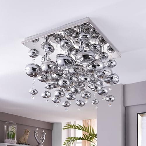 Lindby Suspension Esfera à intensité variable (Moderne) en Argent Métal e. a. pour Salon & Salle manger (à 4 lampes, G9) Luminaire Lampe Plafond Plafonnier
