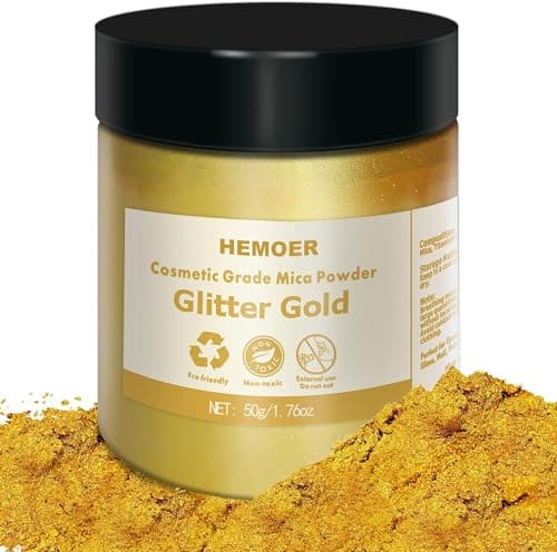 HEMOER Poudre de mica doré, 50g Pigment pour résine époxy pour savon Poudre de mica métallisé pour colorants de savon, bombes de bain, cosmétiques, bougies, peinture.