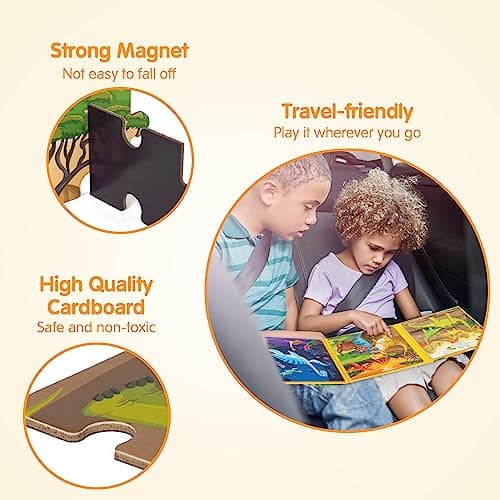 SYNARRY Puzzle Dinosaures Magnetique Enfants 3 4 5 6 Ans, 20 Piéces de Puzzle Voyage, Jouet pour Garçon Fille Avion Voiture Enfant 3 à 8 Ans