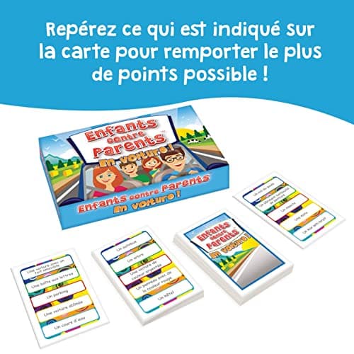 Enfants Contre Parents. en Voiture! Jeu de Voyage Jeux de Société pour Enfants et Adultes Quiz Jeu de Cartes 6 Ans