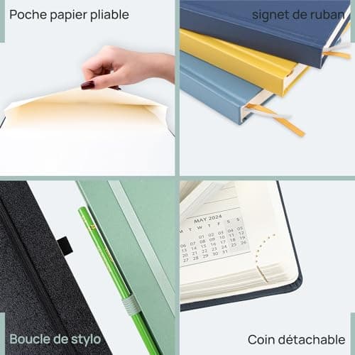 POPRUN Agenda 2025 Semainier (17 Mois: Août 2024 - Déc 2025) 22 x 16,5 cm Couverture Rigide Agenda Scolaire 2025 avec Intervalles de 30 minutes, Papier Certifié FSC® - Rose Clair
