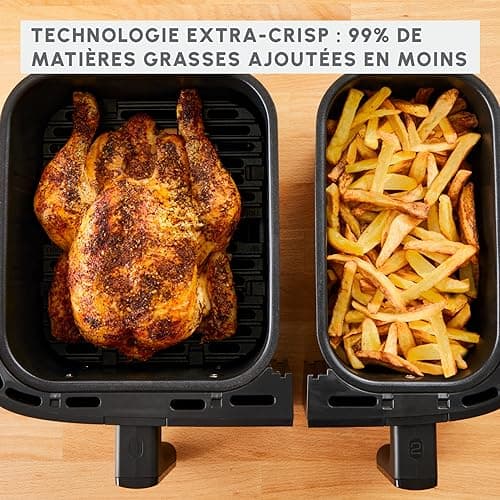 Moulinex Easy Fry Dual Friteuse sans huile, Capacité 8,3 L, Jusqu'à 8 personnes, 7 programmes automatiques, Ecran digital, Économie d'énergie, Application Moulinex, air fryer EZ901820