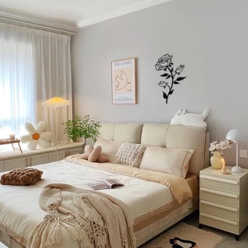 Mocrop Fleur murale en métal noir - 38 cm - Décoration murale en forme de roses - Convient pour le bureau, l'intérieur et l'extérieur - 38 x 23 cm (1 pièce)