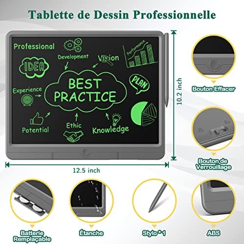 TUGAU Tablette D'écriture LCD Adulte 15 Pouces Doodle Dessin Pad Effaçables Tablette Dessin Enfant et Tablette Magique Manuscrite, pour Outils Bureau, Mémo et Peinture (Gray)