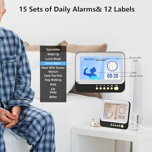 LEMNOI 7 Pouces Horloge Numérique,Calendrier Electronique avec Jour Date Heure, Pendule Murale Alzheimer avec Température,15 Alarmes&Rappels de médicaments,Automatique de L’Heure D’été (Noir)