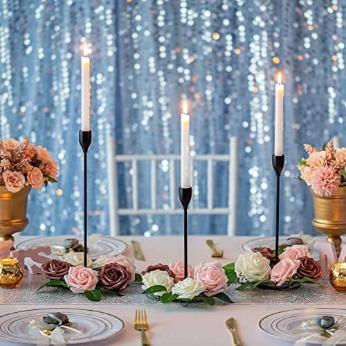 Inweder Bougeoirs Cônes pour Chandeliers - Lot de 3 Bougeoirs Noirs Bougeoirs en Métal Long Support Grand Bougeoir Ensemble pour Centre de Table Mariage Noël Mantel Décoration de la Maison