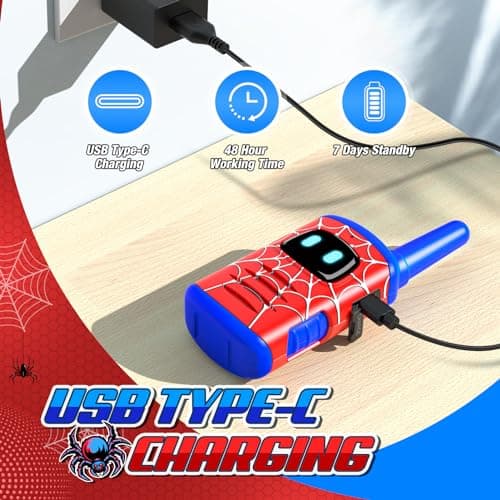 Toyokid Jouet Garcon 3 4 5 6 7 8 Ans, Spider Talkie Walkie Enfants Rechargeable Cadeau Garcon 3-10 Ans Spider Jouets d'extérieur pour Enfants Jouet Fille 3-8 Ans Talkie Walkie Enfants