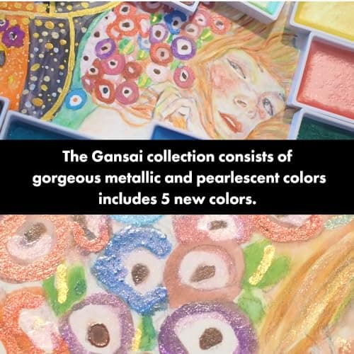 Kuretake Gansai Tambi 24 Metallic Watercolor set, Ensemble d'aquarelles (Lot de 24 couleurs métalliques), Japonais Dorée Gouache Aquarelle, Aquarelle metallique, MC20/24V/NW2