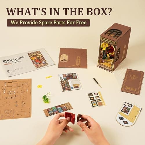ROBOTIME Book Nook Kit avec Lumières LED, Booknook Puzzle 3D en Bois Livre Décoration de la Chambre Noël Anniversaire Cadeaux pour Filles Femme - Shakespeare's Bookstore