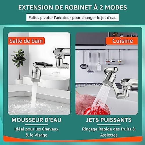 NOVIBLE - Rallonge Robinet Magique Pivotant 1440° - Mousseur Robinet en Laiton avec Douchette pour Cuisine et Salle de Bain - Extension de Robinet Multifonction Rotatif