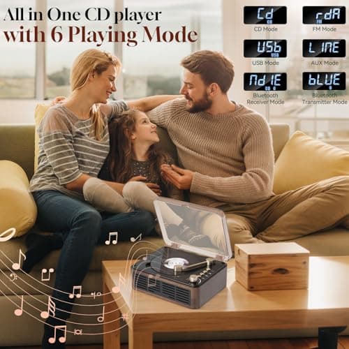 Gueray Lecteur CD Bluetooth avec Haut-parleurs et Radio FM Vintage Lecteur de CD Support USB & AUX Playback pour Livres Audio