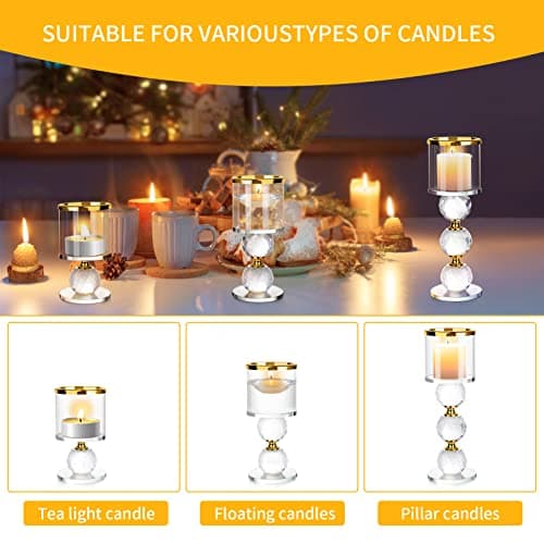 ERWEY Bougeoir en Verre, 2 Pièces Chandelier Photophore Bougie, Support pour Bougies en Cristal pour Mariage, Maison, Décoration de Fête