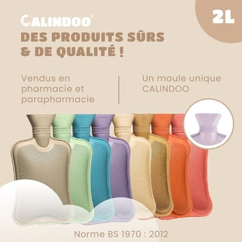 CALINDOO - Bouillotte Eau Chaude En Caoutchouc Naturel - Conçue Dans Un Moule Unique Bouchon Hermétique - Efficacité Longue Durée - 2L - Vert Pastel