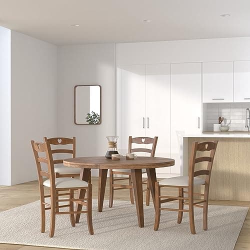 Tommychairs - Set 4 Chaises Cuore pour Cuisine, Bar et Salle à Manger, Robuste Structure en Bois de hêtre peindré en chêne et Assise rembourrée et revêtue en Tissu Couleur Ivoire