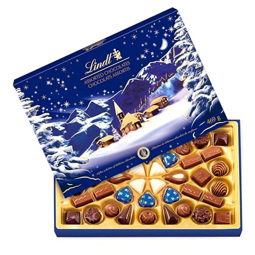 Lindt - Boîte PAYSAGE DE NOËL Assorti - Assortiment de Chocolats au Lait, Noirs et Blancs - Idéal pour Noël, 469g