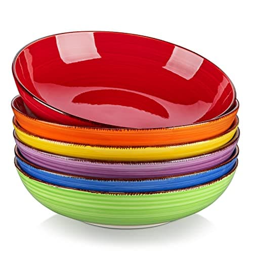 vancasso Série BONITA Lot de 6 Bol à Pâtes en Grès de 38oz Bols Service, 21.6cm, Passent au Micro-ondes et au Four à Soupe pour Cuisine, Multicoloré