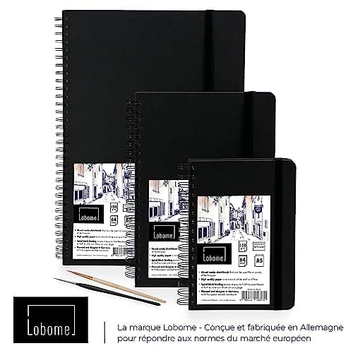 Lobome Carnet De Croquis A4 | 64 Feuilles (128 Pages) De Papier Blanc 150g/M2 avec Reliure en Spirale