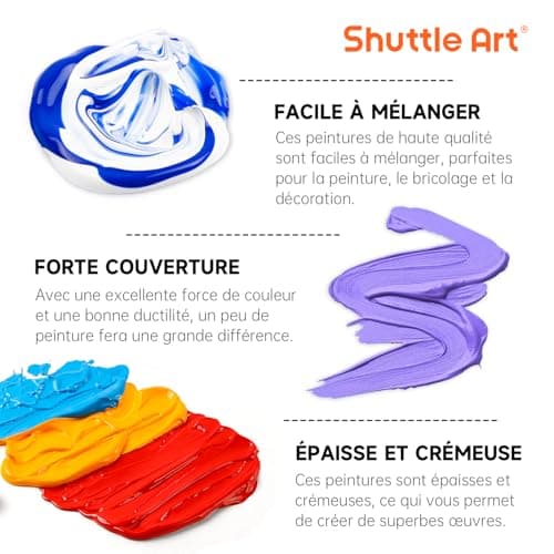 Shuttle Art 48PCS Kit Peinture Acrylique, 36 Couleurs (60ml) Peinture Acrylique avec 12 Pinceaux 1 Palette, Non Toxique, Acrylique Peinture Idéal pour Artistes, Débutants sur Toile Tissu