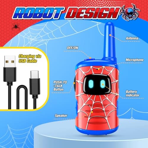 Toyokid Jouet Garcon 3 4 5 6 7 8 Ans, Spider Talkie Walkie Enfants Rechargeable Cadeau Garcon 3-10 Ans Spider Jouets d'extérieur pour Enfants Jouet Fille 3-8 Ans Talkie Walkie Enfants