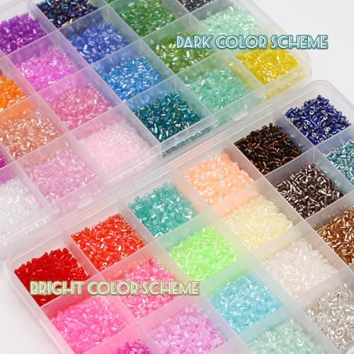 EuTengHao 16800pcs Kit de Perles en Tube Verre Bugle Perles de rocaille Petites perles d'artisanat pour Perles pour la fabrication de bijoux (3mm, 350 par couleur, 48 couleurs)