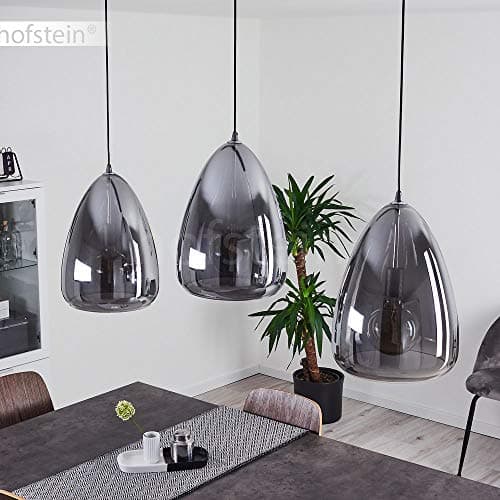 Suspension Francisco en métal anthracite et verre fumé, élégante lampe pendante retro-design idéale dans un salon moderne, pour 3 ampoules E27, ampoule(s) non incluse(s)