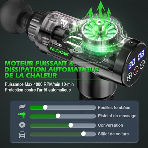 Pistolet de Massage Musculaire ALDOM Appareil de Massage Masseur de Muscle Profond Avec 30 Niveaux Réglables 8 Têtes de Massage et l'Écran LCD Soulager Douleurs et Raideurs