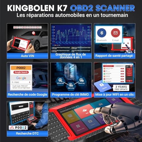 KINGBOLEN K7 Valise de Diagnostic Auto OBD II en français avec Mise à Jour 3 Ans, 31 Services, bidirectionnels, Codage ECU- Outil incontournable pour Les mécaniciens et Amateurs Voitures
