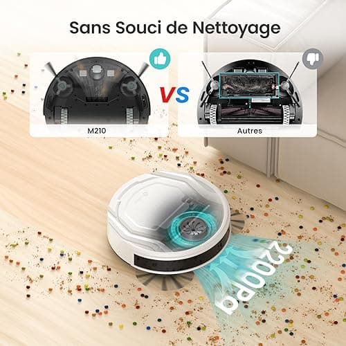 Lefant Aspirateur Robot, Robot Aspirateur Autonomie Mince Silencieux, Connecté avec WiFi/Alexa/App, 3 Modes d'aspirations, Programmable, Idéal pour Les Poils d'animaux Tapis Sols Durs, M210 Blanc