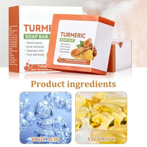 Savon Au Curcuma,Savon à L'acide Kojique,Savon Curcuma Visage,Savon Exfoliant Au Curcuma,Savon Exfoliant Au Curcuma Naturel,Barre de Savon Au Curcuma pour Visage et Corps,Nettoyage en Profondeur,100g