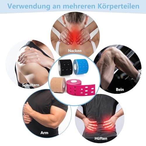 2 Rouleaux Bande Kinesiologie - Perforée Bande Muscle Sport Strap Bandage Autoadhésif Etanche Elastique Kinesiotape Bodytape 5 cm x 5 m Rouge Beige