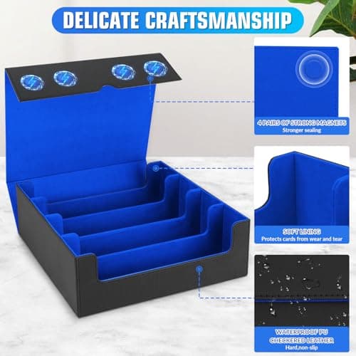Boîte à Cartes pour Plus de 3200 Cartes, Boîtes de Rangement pour Cartes à Collectionner Avec 10 Séparateurs et 4 Mousse, Boîtes Magnétiques de Qualité Supérieure, pour Magic the Gathering(Noir Bleu)