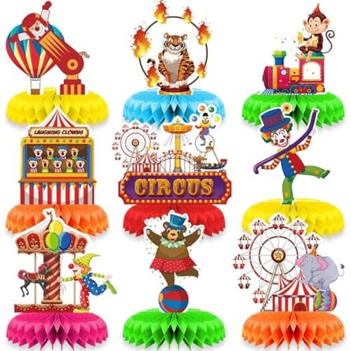 INRUI 9 pièces nids d'abeilles pour le cirque et le carnaval Décorations de fête sur le thème du cirque Décorations de table pour le carnaval