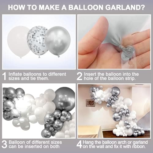 Kit d'Arche Guirlande Ballons Blanc Et Argenté, 116 Pièces Kit d'Arche Ballons Blanc Argenté Métallisé Avec Ballons Confettis Pour Femmes Filles Anniversaire Fête Prénatale Mariage Décoration