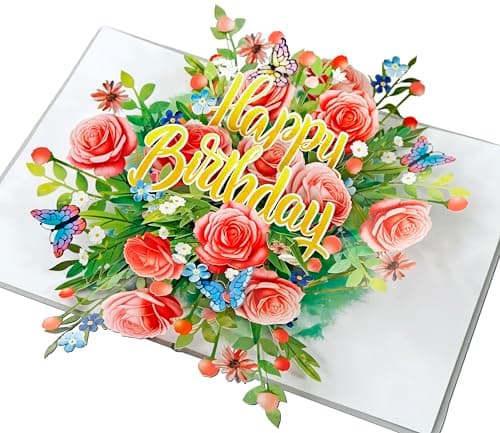 CUTPOPUP Happy Birthday Floral - Joyeux anniversaire floral, carte d'anniversaire pop-up, carte de vœux pop-up 3D (Happy Birthday Floral) BD138FR1520