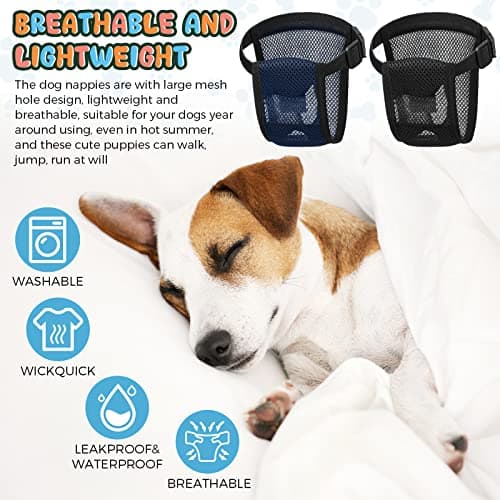 2 Paquets Couches pour Chien Femelles Lavables Pantalon pour Chien de Protection avec 6 Serviettes Hygiéniques Culotte Menstruelle pour Chien Chaleurs Saignements Mensuels, Noir et Bleu (XL)