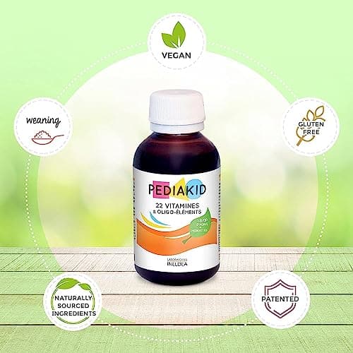 PEDIAKID-Complément Alimentaire Naturel Pediakid 22 Vitamines et Oligo-Éléments -Formule Exclusive au Sirop d'Agave -Optimise les Apports en Vitamines et Minéraux-Goût Orange Abricot