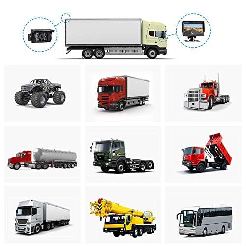 Moniteur HD avec écran 7’’ LCD TFT 12 V-24 V pour auto + caméra de recul pour bus camion remorque à 18 DEL IR étanches pour vision de nuit et vue arrière avec 10 m de câble vidéo