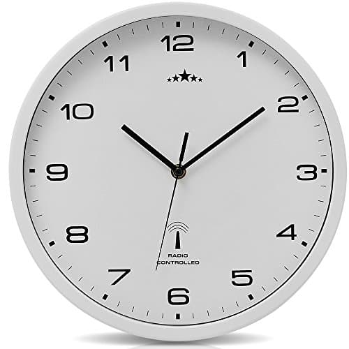 Monzana® Horloge Murale Radio pilotée à Quartz silencieuse Blanche Ø 31cm avec trotteuse Changement d'heure Automatique