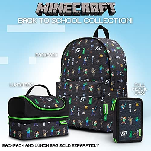 Minecraft Trousse Scolaire Enfants avec Plusieurs Compartiment, Papeterie Incluse - Ecole Fourniture (Noir)