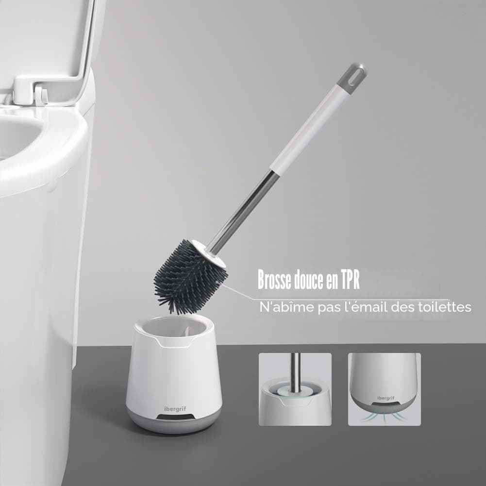 Ibergrif Brosse Toilettes WC Silicone et Supports, Balai Toilette WC Blanc