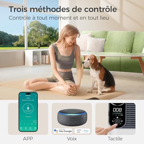 Dhyala Purificateur d'Air Intelligent, contrôle vocal/APP, Purifier jusqu'à 161m2, véritable filtre à air à charbon actif HEPA, élimine 99,97% polluants, Air Purifier pour Poussières Animaux Odeurs