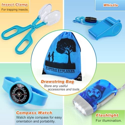YOPINSAND boîte à Insectes pour Enfants, Jouets d'extérieur pour Enfants, Attrape-Insectes avec loupe, Sac à Dos, Lampe de Poche, Filet à Papillons, Boussole, Horloge