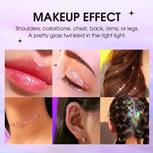 KTouler Paillettes pour le corps, le visage, 2 couleurs, paillettes holographiques pour cheveux, yeux, ongles, lèvres, maquillage, paillettes